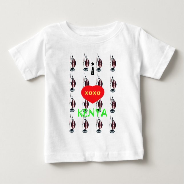Camiseta Para Bebê Eu amo o Kenya Maasai Art Impressão (Frente)