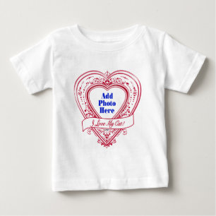 Camiseta Para Bebê Eu Amo O Meu Gato! Foto de Corações Vermelhos