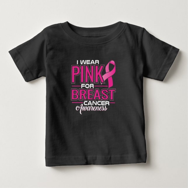 Camiseta Para Bebê Eu Visto Rosa Por Consciência Do Cancer Da Mama (Frente)