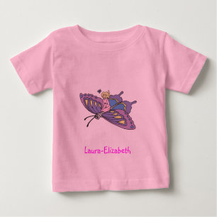 Camiseta Para Bebê Fada a rosa voando com borboleta