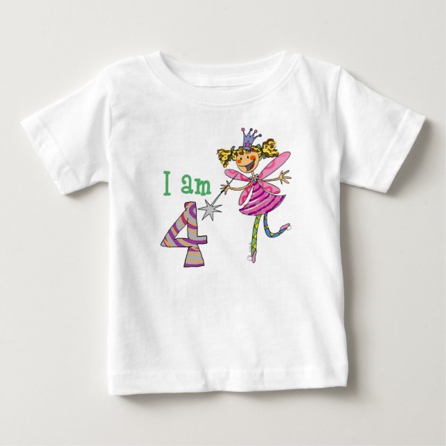Camiseta Para Bebê Fada da princesa de 4 anos (Frente)