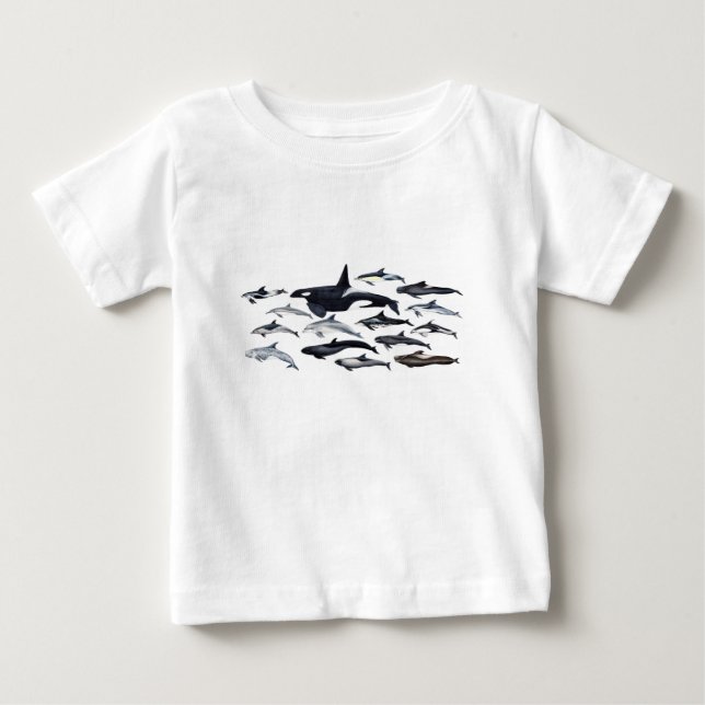 Camiseta Para Bebê Familia de los delfines: orcas, delfinas, marsopas (Frente)