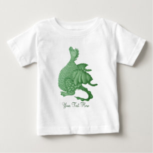 Camiseta Para Bebê fantasia mítica criatura doce dragão verde