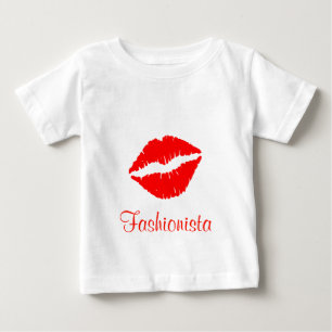 Camiseta Para Bebê Fashionista vermelho do impressão do batom