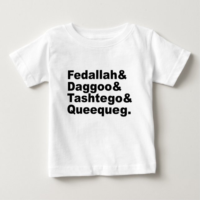 Camiseta Para Bebê Fedallah Daggoo Tashtego Queequeg | Moby Dick Pals (Frente)