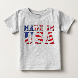 Camiseta Para Bebê Feita nos EUA Cores Patrióticos Azuis Brancos Verm