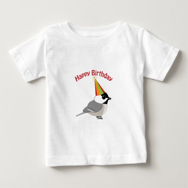 Camiseta Para Bebê Feliz Aniversário Chickadee (Frente)