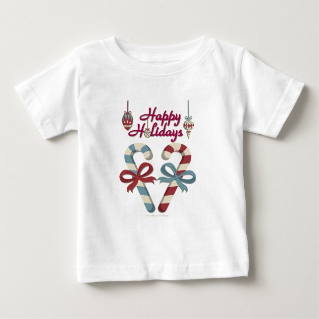 Camiseta Para Bebê Feliz Holidays Candy Cane Heart (Frente)
