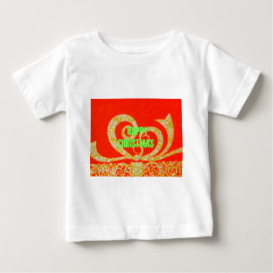 Camiseta Para Bebê Feliz Natal - Design do Padrão de Texto Vermelho