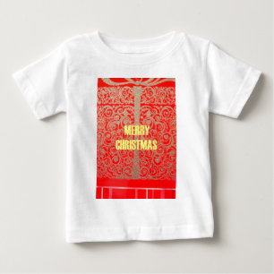 Camiseta Para Bebê Feliz Ouro de Natal Red Snow Glitter Hearts Art