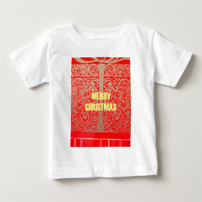 Camiseta Para Bebê Feliz Ouro de Natal Red Snow Glitter Hearts Art (Frente)