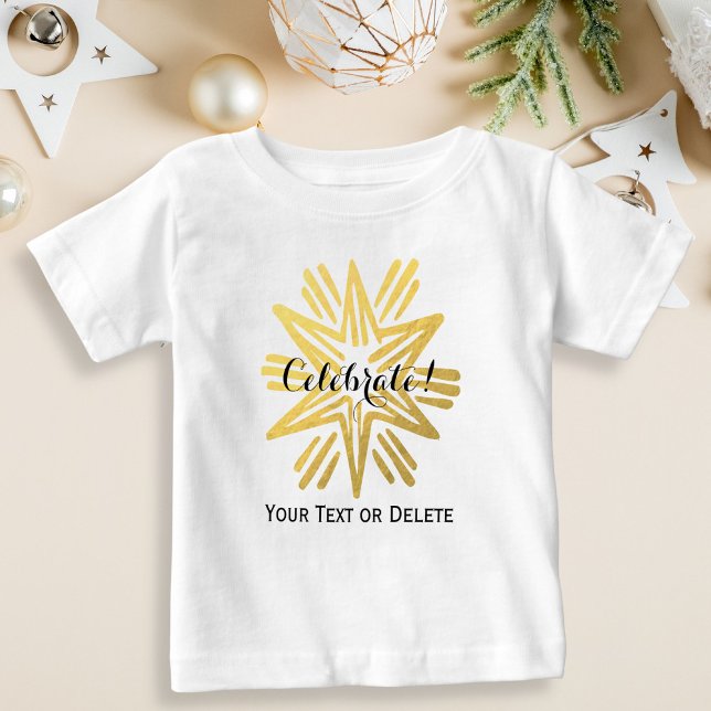 Camiseta Para Bebê Feriado Festivo em Estrelas de Ouro Personalizado (Criador carregado)