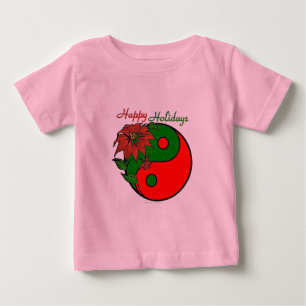 Camiseta Para Bebê Feriado Yin Yang Poinsettia Vermelho Verde