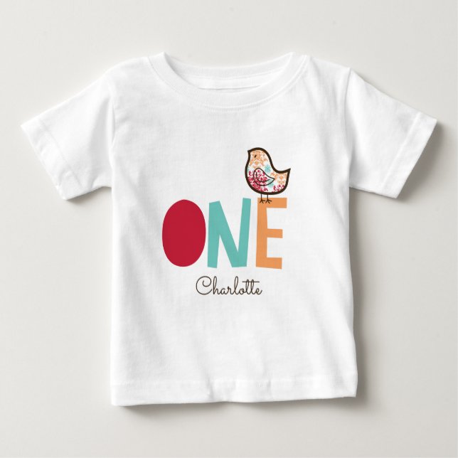 Camiseta Para Bebê Festa de 1º Aniversário da Menina Docinho Damask (Frente)