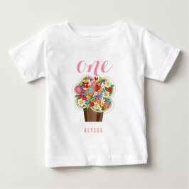 Camiseta Para Bebê Festa de primeiro aniversario de Cupcake das Flore