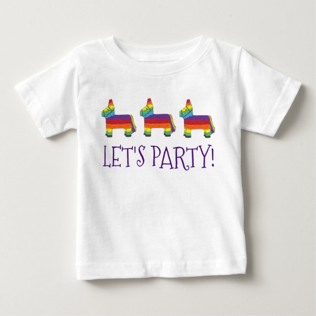 Camiseta Para Bebê Festa de vamos! Rainbow Baby Birthday Fiesta Piñat (Frente)