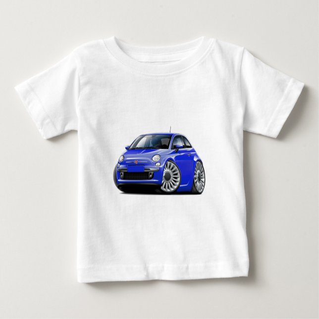 Camiseta Para Bebê Fiat 500 Carro Azul (Frente)