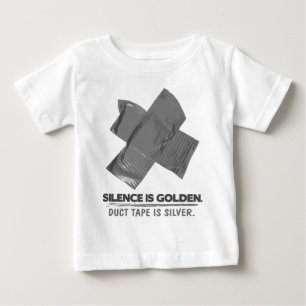 Camiseta Para Bebê fita adesiva - A palavra é de prata e o silêncio