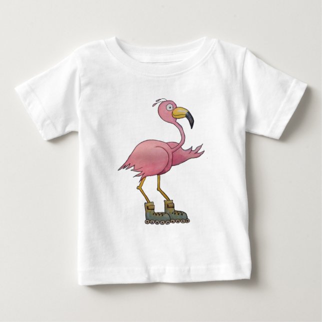 Camiseta Para Bebê Flamingo lunático do Blading do rolo da patinagem (Frente)