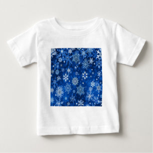 Camiseta Para Bebê Flocos de neve de Natal Azul e Prata