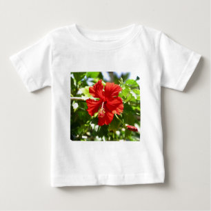 Camiseta Para Bebê Flor Brilhante Red Hawaiian Hibiscus