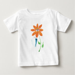 Camiseta Para Bebê Flor de desenho laranja com rosto