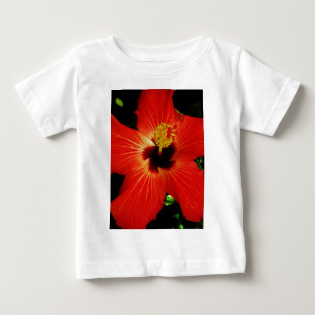Camiseta Para Bebê Flor de Hibiscus Vermelho Brilhante (Frente)