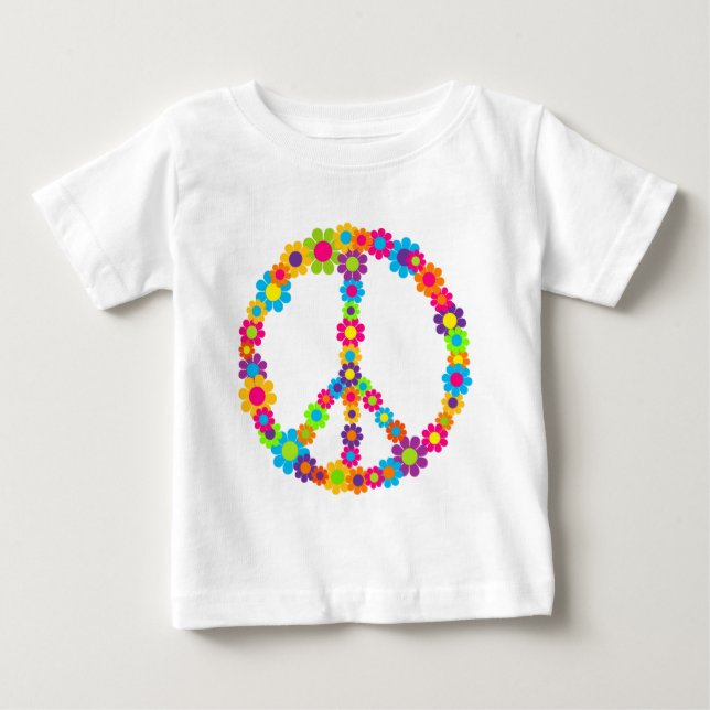 Camiseta Para Bebê Flor Power Peace (Frente)