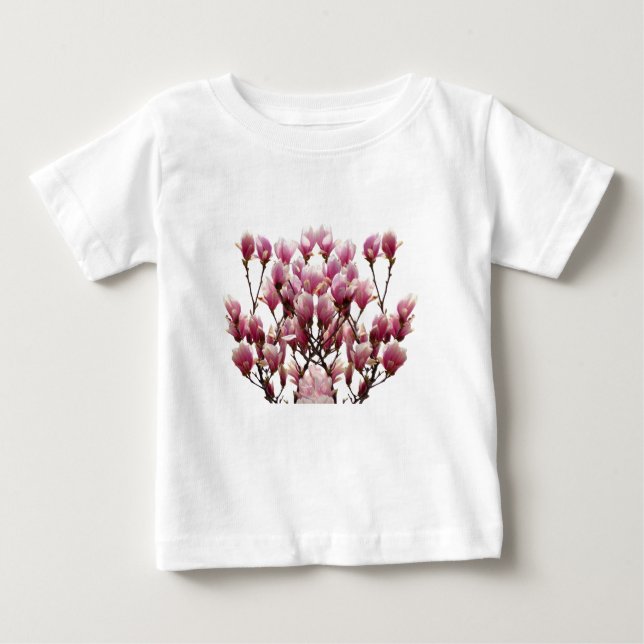 Camiseta Para Bebê Flor-Primavera de-Magnolias Rosa (Frente)