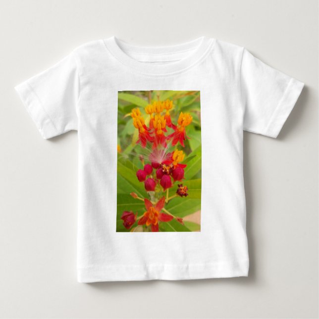 Camiseta Para Bebê Floral colorido com o Milkweed Art Impressão (Frente)
