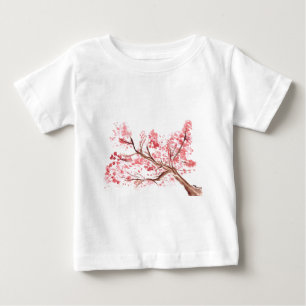Camiseta Para Bebê Flores cor-de-água, flores de cereja rosa