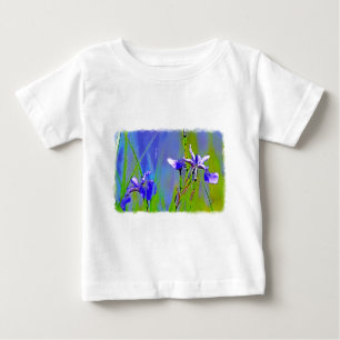 Camiseta Para Bebê Flores do Jardim Íris Azul Floristas Arte Designer