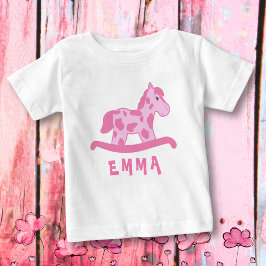 Camiseta Para Bebê Fofo-rosa-rosado Nome do Cavalo-de-Rocha Menina