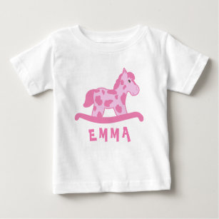 Camiseta Para Bebê Fofo-rosa-rosado Nome do Cavalo-de-Rocha Menina
