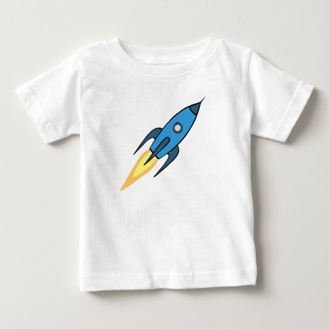 Camiseta Para Bebê Foguete Azul Navio Espacial Personalizado (Frente)