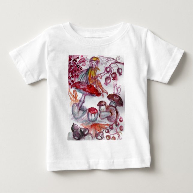 Camiseta Para Bebê FOLHA MÁGICA DE MUSHROOMS Fantasia Branca Vermelha (Frente)