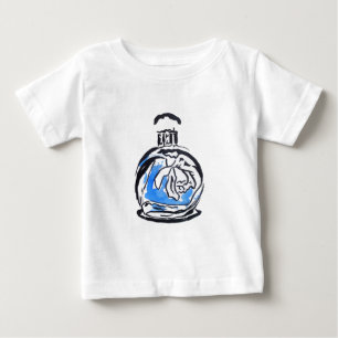 Camiseta Para Bebê Frasco de perfume de ilustração de moda azul