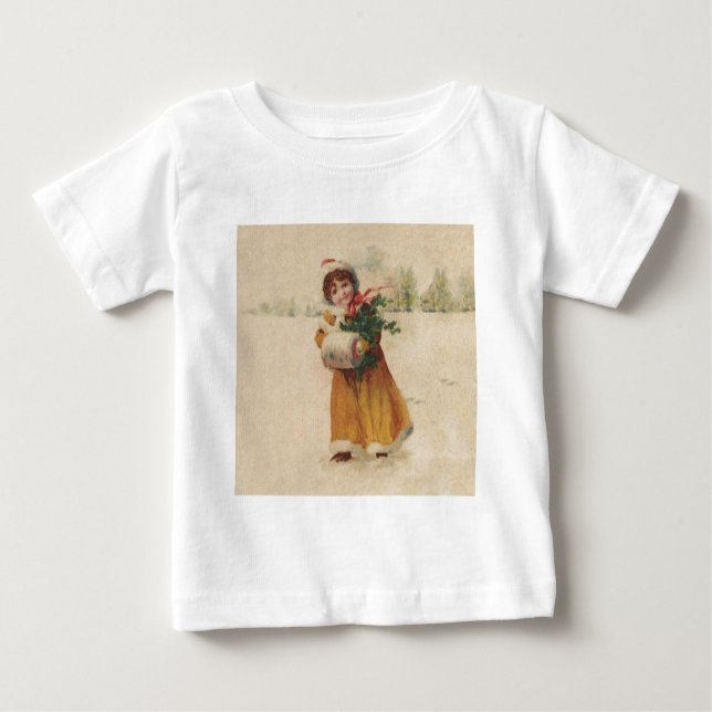 Camiseta Para Bebê Garota de Natal Antiquada Menina de inverno (Frente)