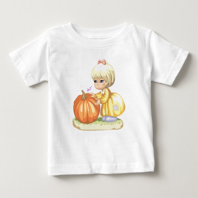Camiseta Para Bebê Garota Pequena e Abóbora Bebê Longa Leve Tee (Frente)