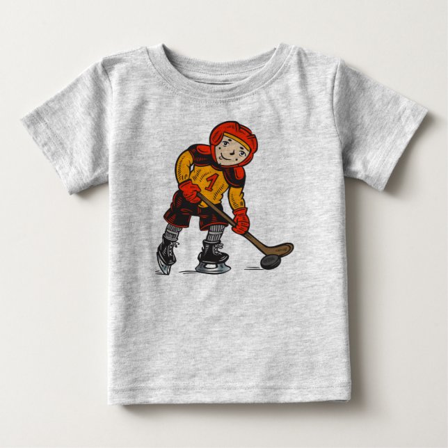 Camiseta Para Bebê Garoto jogando hóquei (Frente)