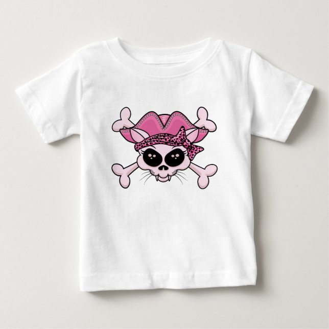Camiseta Para Bebê Gatinho Pirata bonito (Frente)