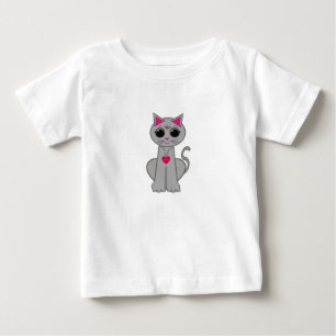Camiseta Para Bebê Gato Cinza Feliz Engraçado Fofo