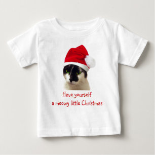 Camiseta Para Bebê Gato com chapéu do papai noel