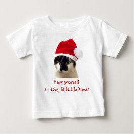Camiseta Para Bebê Gato com Papai noel
