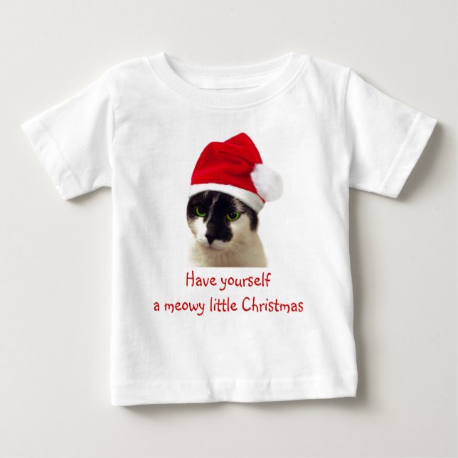 Camiseta Para Bebê Gato com Papai noel (Frente)