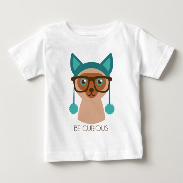Camiseta Para Bebê Gato inteligente inteligente inteligente (Frente)