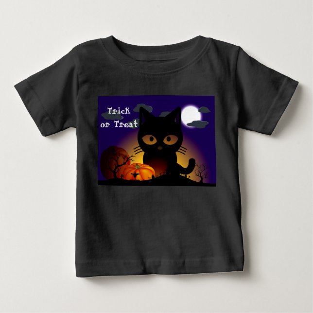 Camiseta Para Bebê Gato Preto de Halloween (Frente)