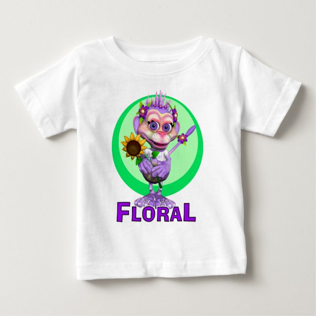 Camiseta Para Bebê GiggleBellies Floral do Macaco (Frente)