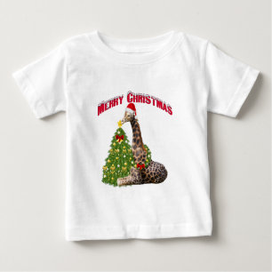 Camiseta Para Bebê Girafa de Natal