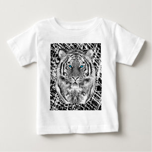 Camiseta Para Bebê Gráfico de Tigre Azul Preto E Branco
